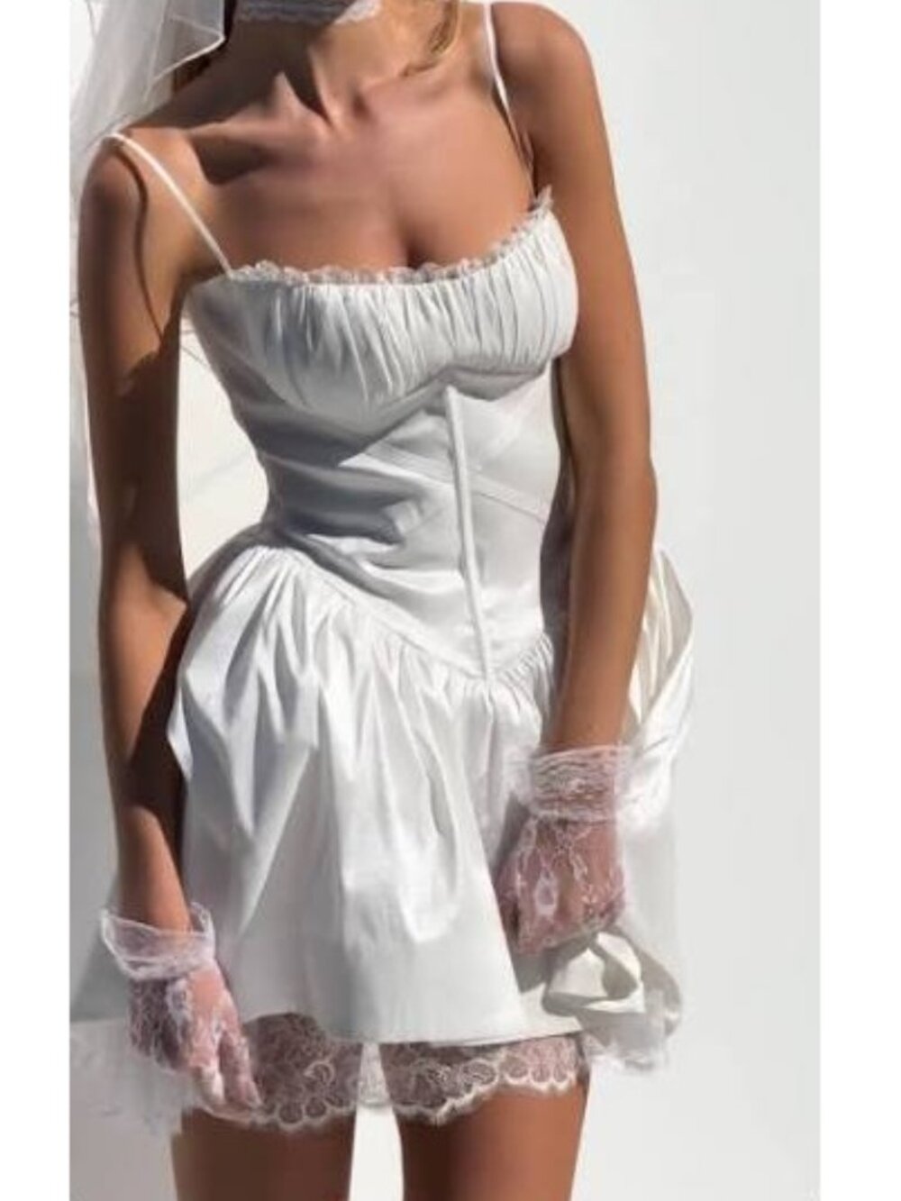 NEW $429 FOR LOVE AND LEMONS EVELYN FIT & FLARE WHITE MINI DRESS SIZE 4